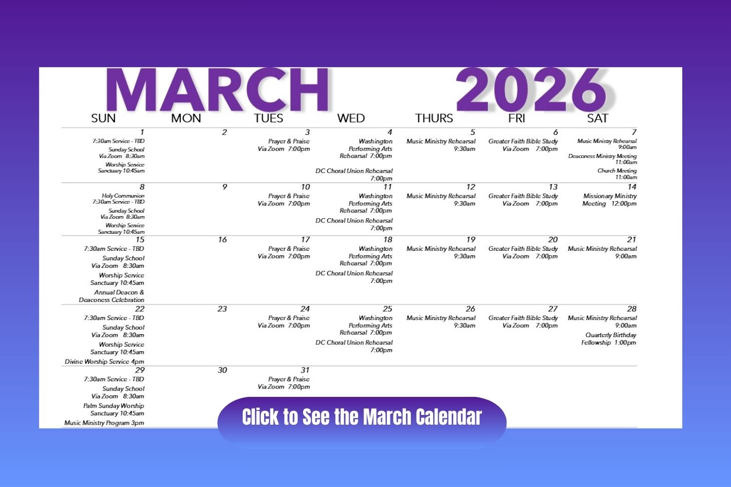 March Calendar for VABC